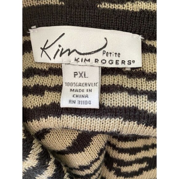Kim Rogers Sweater Cardigan PXL Animal Print Tan Black Knit 1 Top Button Petite - Picture 4 of 9